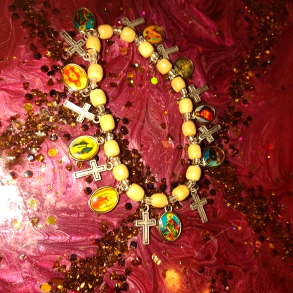 Vintage religious saints and Jesus bracelet